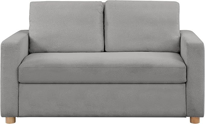 Serta Tulsa 66.1 Convertible Sleeper Loveseat Full Size Dreamcoil Comfort FingerGuard Pinch Point Protection Boucle Fabric Grey