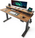 Cubiker 55 x 24 Electric Standing Desk with Double Storage Drawers Height Adjustable Home Office Computer Workstation 4 Adjustable Feet &amp 2 Hooks Rustic Brown