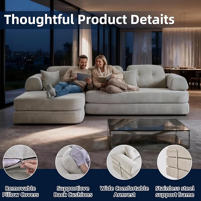 104 Modular Sectional Sofa 8-in-1 Convertible Sleeper Couch with Pet-Friendly Chenille Fabric High-Density Foam Floor Seating for Living Room Apartment (Light Gray)