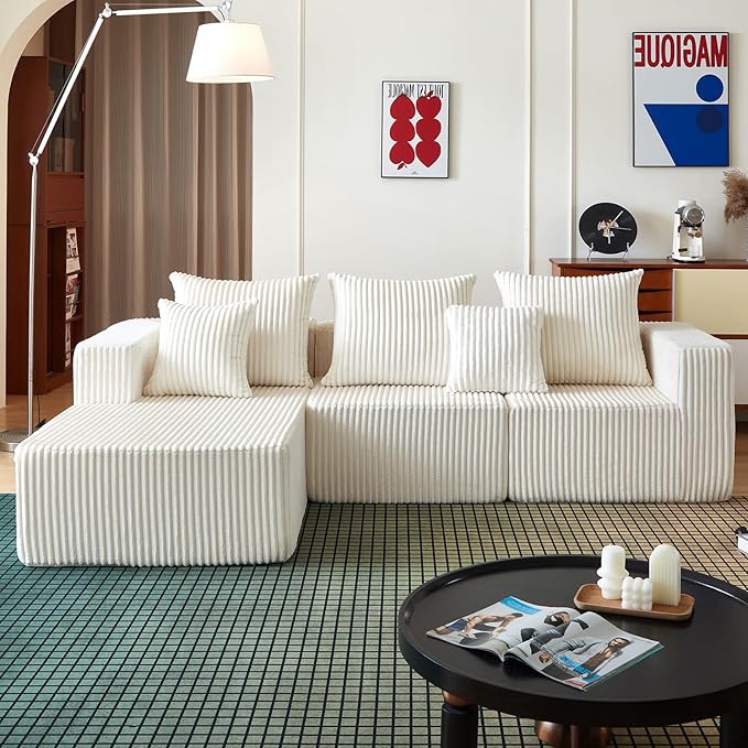102 Sectional Couches for Living RoomBoneless Cloud CouchL-Shaped Sofa with Oversized Deep SeatComfy Couch for ApartmentCompressed Sofa in a BoxNo Assembly Required(CorduroyBeige)
