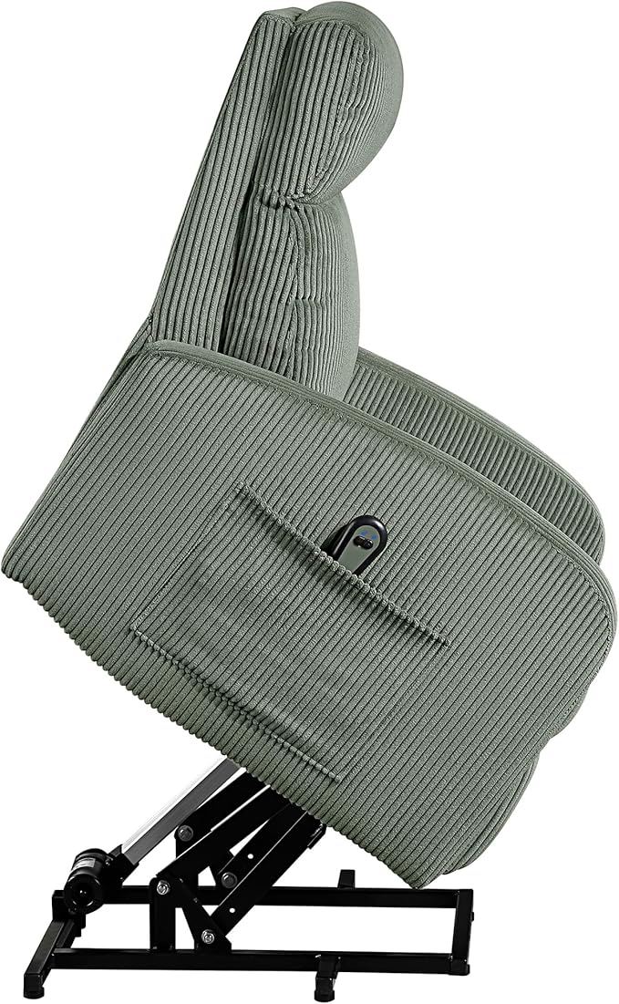 Lexicon Power Lift Recliner Chair for Elderly with Remote Control Gentle Lift Motion Side Pocket Armrest Corduroy Upholstered Electric Recliner for Living Room/Bedroom Easy Assembly Green