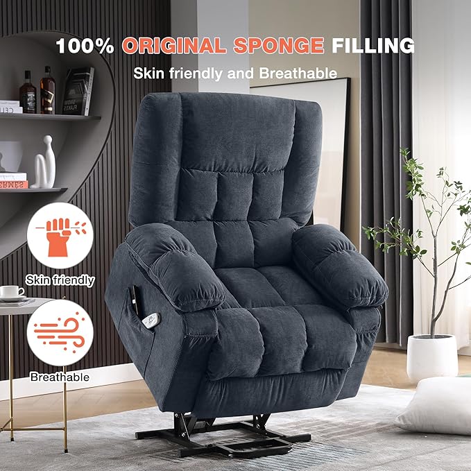 Power Lift Recliner Chair for Elderly with Vibration Massage and Lumbar Heating Electric Lift Recliner Single Sofa with Side Pocket and USB Charge Port for Living Room