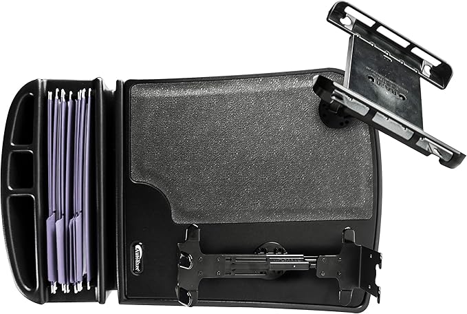 AutoExec AE-GMCD-PI-TAB-PS-BT GripMaster Car Desk for Your Vehicle Workstation and Mobile Office Black with 400 watt Power InverterTablet Mount and Printer Stand