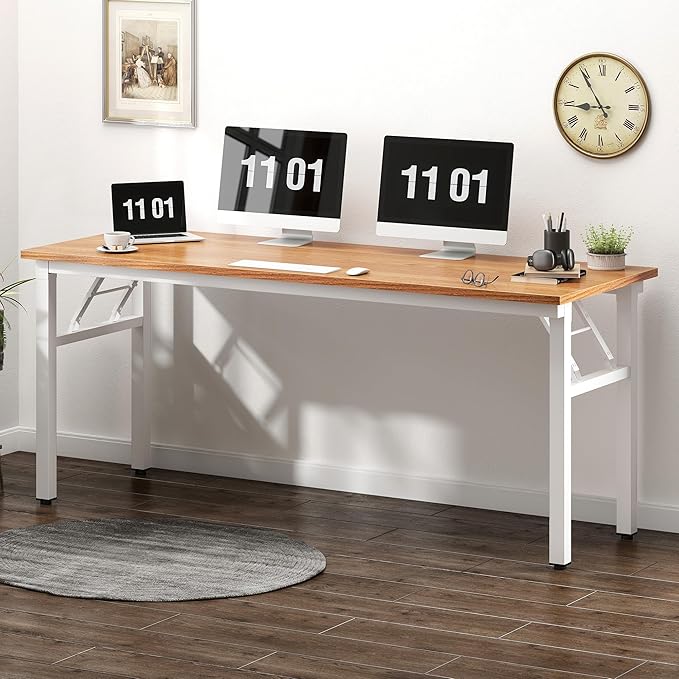 Need Computer Desk Office Desk 62 inches Folding Table with BIFMA Certification Conference Table WorkstationTeak White
