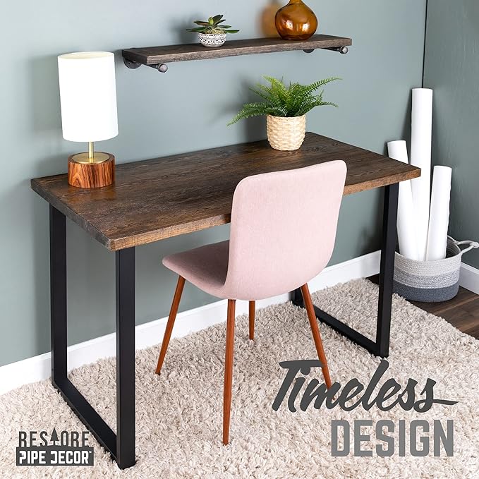 PIPE DECOR Trail Brown Wood Rustic 48” Desk Kit with (2) 28” Matte Black Square Metal Legs Industrial Desk for Home Office