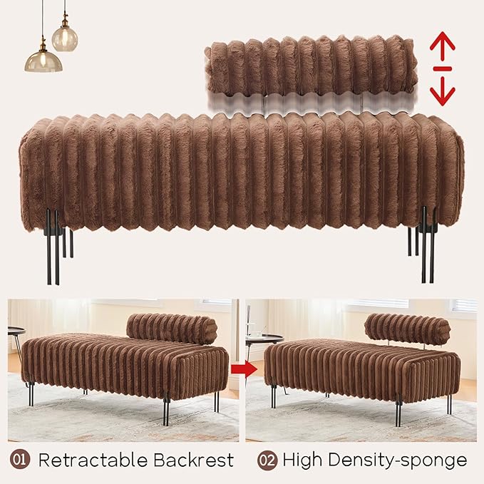 NIOIIKIT 49.6 Modern Loveseat Sofa Couch Upholstered Accent Sofa with Golden Legs and Adjustable Backrest Small Faux Fur Couches for Bedroom Living Room Compact Small Space (Brown)