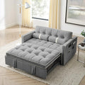 3 in 1 Sleeper Sofa Couch Bed Small Tufted Velvet Convertible Loveseat Futon Sofa w/Pullout Bed Adjustable Backrest Cylinder Pillows for Living Room Apartment Easy to Assemble Grey 55.5