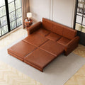 93.7 King Size Chesterfield 3-seat Pull Out Sofa Bed Leather Sofa Bed with Nailhead Trim and Rolled Arm 3-in-1 Sofa Sleeper for Living Room Apartment Office Light Brown