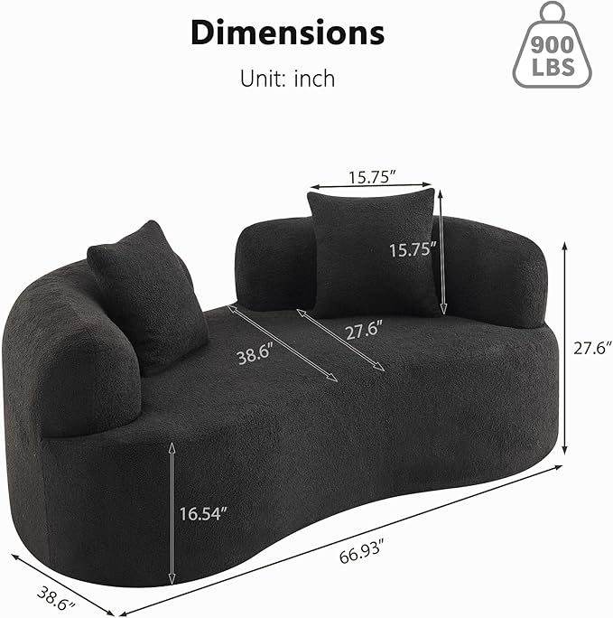 66.93 Inch Curved Loveseat Sofa with High - Density Foam Cushion Full Compression Modular 2-Seater Couch No Assembly Required for Small Spaces &amp Living Room Pure Black