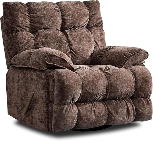 Oversized Rocker Recliner Chair for AdultsOverstuffed 360° Swivel Rocking Recliner Extra Wide Breathable Fabric Manual Reclining Single Sofa for Living Room (Brown)