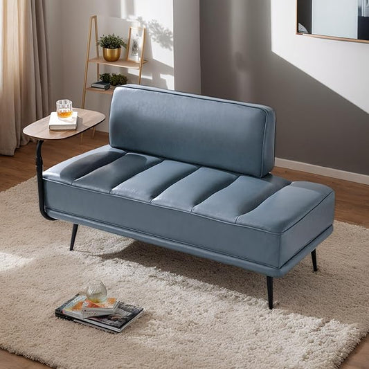 Anwick 55 PU Leather Small Sofa Loveseat Couch with Side Table Modern Upholstered Bed End Bench with Back for Bedroom Living Room Office Entryway (Gray)