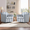 Swivel Accent Chair Modern Round Barrel Arm Chair for Living Room Bedroom Comfy Club Reading Chairs for Adults (Stripe Navy Blue Set of 2)