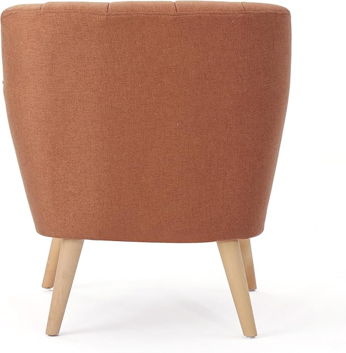 Mid-Century Accent Chairs Modern Upholstered Living Room Chair Cozy Armchair with Wood Legs for Bedroom/Office/Cafe/Living Room (Orange + Linen)