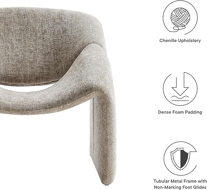 Modway Vivi Chenille Upholstered Accent Khaki-Plush Comfy Armchair Ideal as a Modern Barrel Lounge Reading Chair for Living Room Bedroom or Cozy Corner Seating