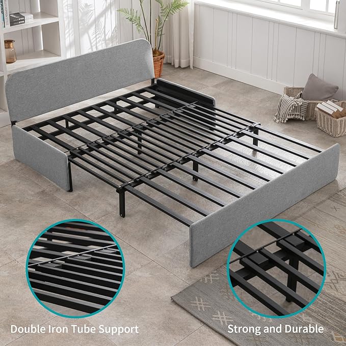 BALUS 61 Queen Sleeper Sofa Bed Pull Out Couch with Pullout Beds 2 in 1 Convertible Linen Loveseat Sofas Sleepers with Pillows Tri-fold Mattress for Small Space Office Apartment Loft Light Grey