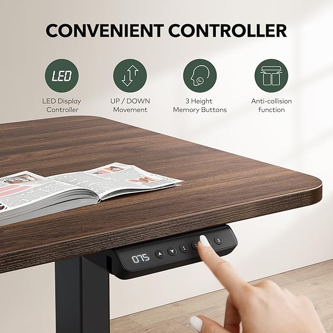 Cubiker Reversible L Shaped Standing Desk - 63 x 55 Inch Electric Adjustable Height Corner Standing Desk Ergonomic Sit Stand Up Table with 3 Memory Buttons Splice Board for Home Office Black Walnat