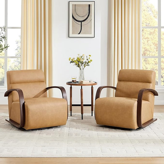 Swivel Accent Living Room Chairs Set of 2 Upholstered Single Sofa Chair Faux Leather Armchair with Solid Metal Base Comfy Reading Side Chair for Bedroom Home Office Corner Brown PU