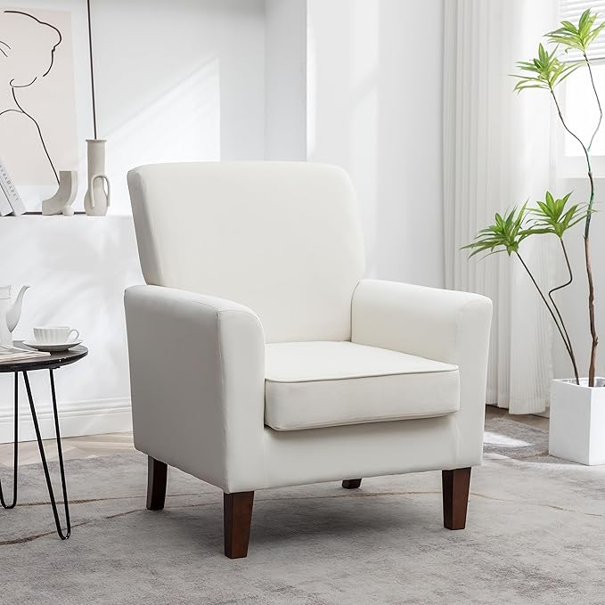 Contemporary Accent Arm Chair with Birch Wood Frame and Velvet Upholstery Armchair for Office and Living Room Decor Removable Cushions Beige