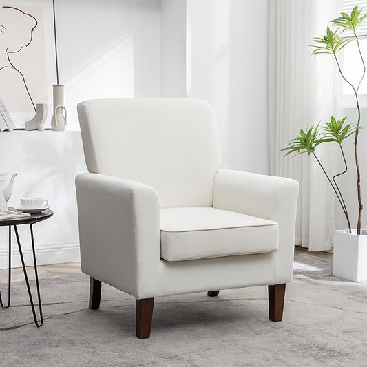 Contemporary Accent Arm Chair with Birch Wood Frame and Velvet Upholstery Armchair for Office and Living Room Decor Removable Cushions Beige