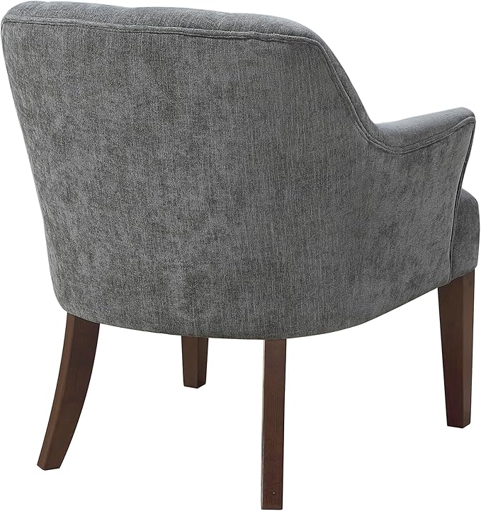 Lexicon Modern Accent Chair Textured Fabric Upholstered Arm Chair with Button Tufted Back Sloped Flared Arms and Wooden Legs for Living Room/Bedroom Charcoal