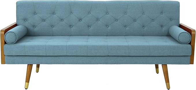 Christopher Knight Home Aidan Mid Century Modern Tufted Fabric Sofa Blue