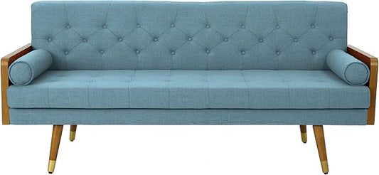 Christopher Knight Home Aidan Mid Century Modern Tufted Fabric Sofa Blue