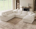 Cloud Sectional Couches for Living Room 7 Seater Cloud Modular Couch L Shaped Corduroy Sectional Sofas with Ottoman Boneless Comfy Sofa for Apartment No-Assembly Cream