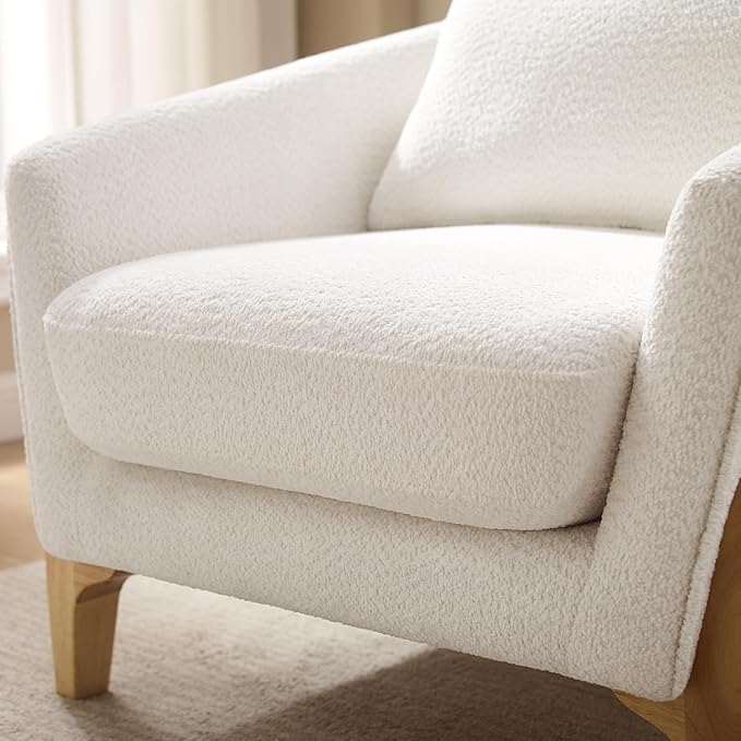 VANOMi Accent Chairs for Living Room Sherpa Armchair with Cushion Comfy Chair for Bedroom Reading Corner Apartment White