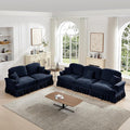 2 Piece Modular Sectional Couch Living Room Sofa Set 3 Seater+2 Seater Loveseat Sofa Sets for ApartmentRemovable Ruffles Pleats SkirtsBlue