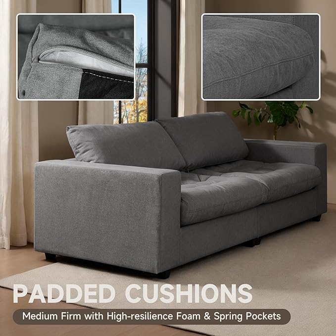 87'' Sofa Couch with Hidden Storage Space Modern Sofa for Living Room Comfy Upholstered 2-Seater Large Couch with Extra Deep Seat for Apartment Gray