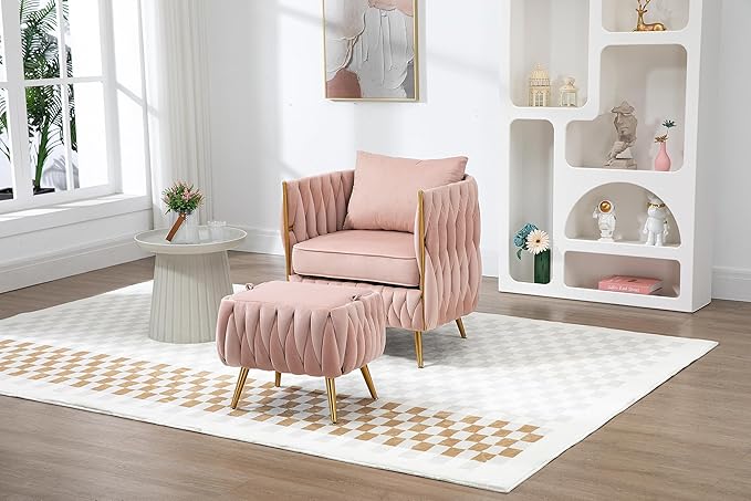 Accent Chair with Storage Ottoman Chair Tufted Barrel Chair Set Arm Chair for Living Room Bedroom