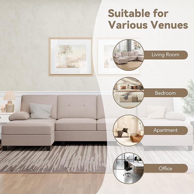 Nuturelly Nutually Sectional Couches for Living Room Convertible U-Shaped Sofa Couch with Double Chaise 4 Seat Sofa Set Modular Sofa Couch with Linen Fabric for ApartmentDark Khaki