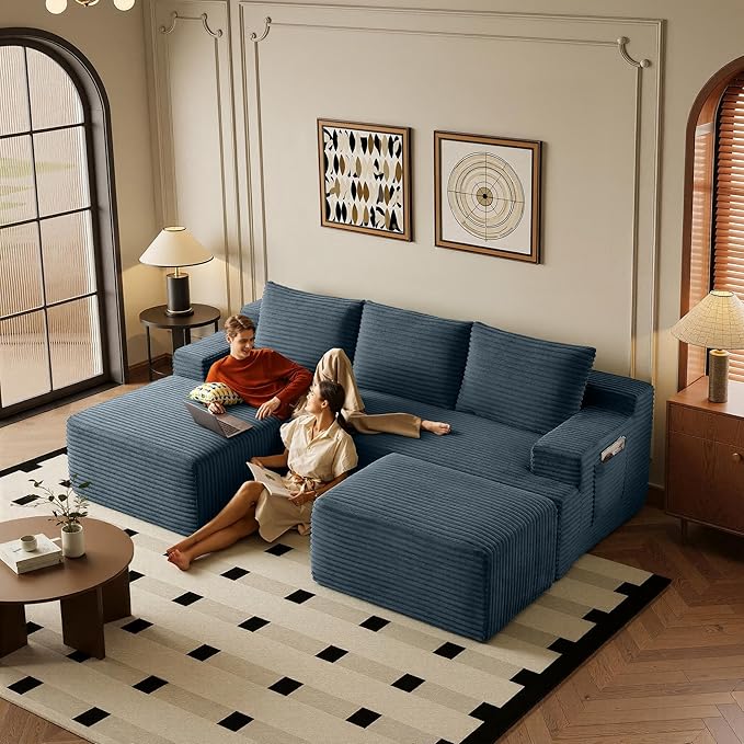 96''Sectional Couches for Living RoomModern Modular Sectional SofaUpholstered Boneless Couch Comfy Cloud Couch with L Shaped Chaise (Dark Grey 96''W Left Facing Chaise+Ottoman)