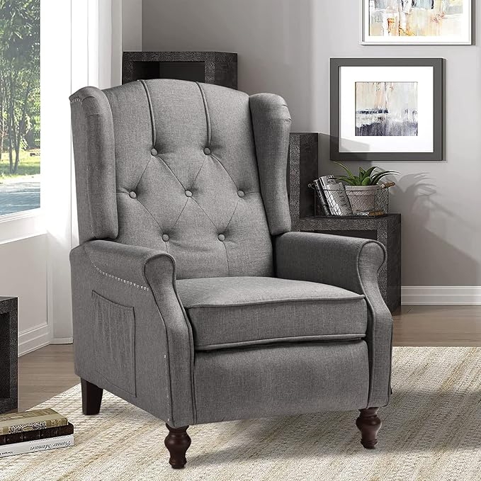 SAMERY Wingback Recliner Chair with Massage and Heat Accent Chair Push Back Recliner Tufted Arm Chair for Living Room Bedroom Reading Lounge Sofa Seat with Remote Control Adjustable Backrest