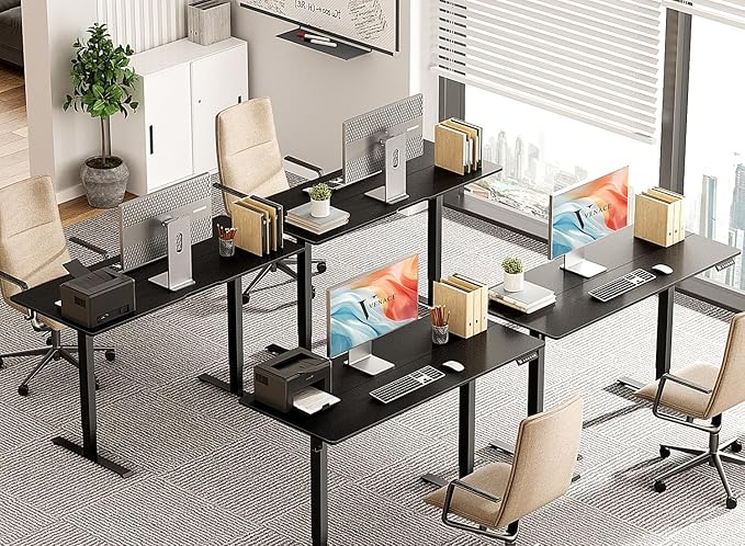 55 x 24 Inch Electric Standing Desk with 4 Wheels Height Adjustable Desk for Home Office Sit Stand Desk with 4 Memory Presets Headphone Hooks and Cable Clips Splice Board Black