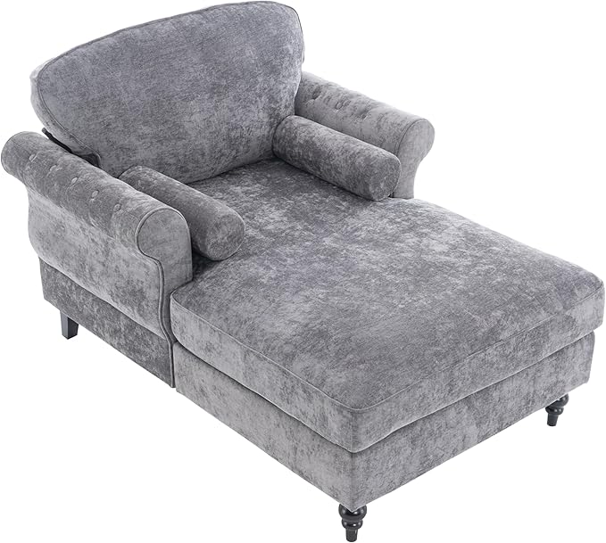 KEIKI Oversized Chaise Lounge Chenille Upholstered Single Sofa Couch BedLazy Sleeper Armchair for Living RoomBedroom