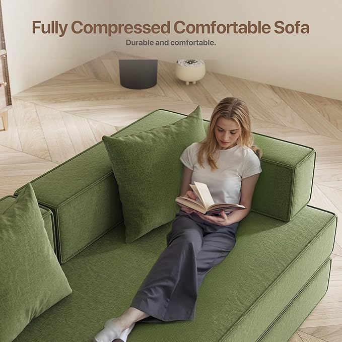 Claiks 4-in-1 Convertible Sofa Bed82 Inch Compression Sofa with Corduroy Fabric Pull Out Sleeper Sofa with 2 Pillows &amp 4 Side Pockets for Living Room Bedroom ApartmentNo Assembly RequiredGreen.