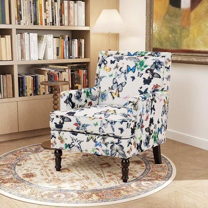 Rovibek Midcentury Modern Accent Chair - High Back Accent Chairs for Bedroom Upholstered Accent Chair with Solid Legs Decorative Chair for Living Room Bedroom Balcony