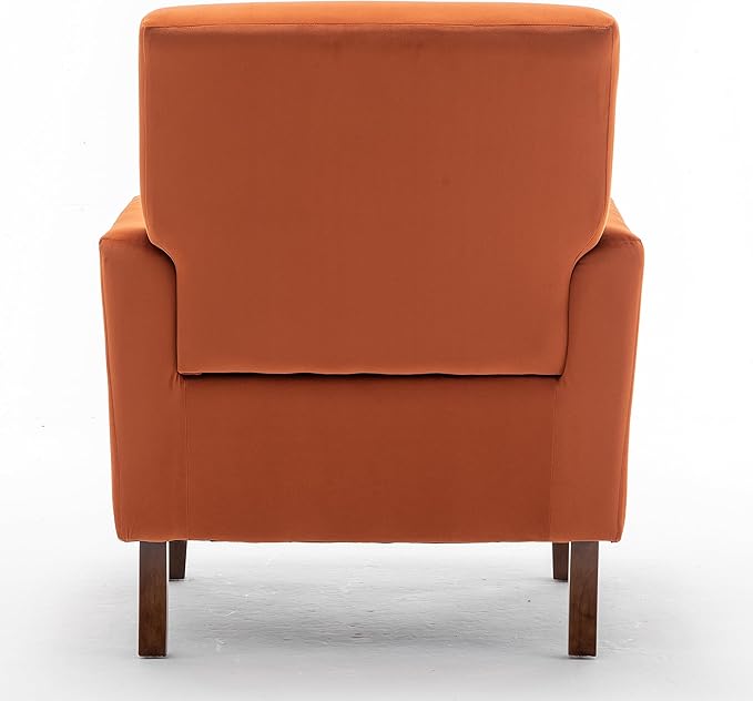Contemporary Accent Arm Chair with Birch Wood Frame and Velvet Upholstery Armchair for Office and Living Room Decor Removable Cushions Orange