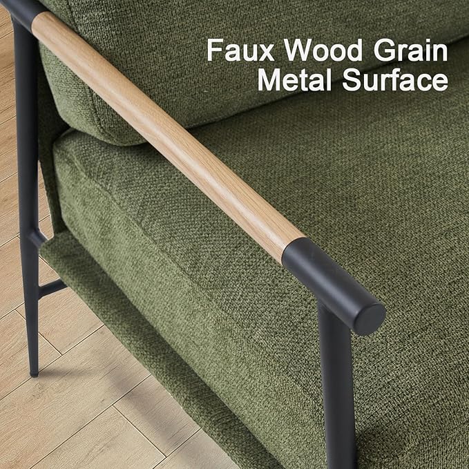 Accent Chair Mid Century Modern Armchair for Living RoomBedroomOfficeLounge Comfy Chenille Upholstered Soft Removable Washable Cushions and PillowsMetal Wood-Grain Armrest LegsGreen
