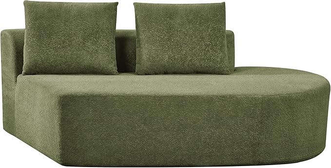 Merax 116 Curved Polyester Sectional Sofa Modern Pearl Upholstery 3 Seat Cloud Couch with Chaise Lounge &amp 4 Pillows for Living Room Green