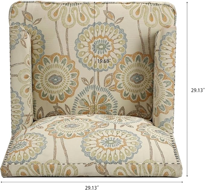 Modern Wingback Accent Club Chair with Floral Fabric Upholstery Comfortable Reading Chair for Living Room &amp Bedroom Single Seater Sofa with Cushion (Yellow pattern)