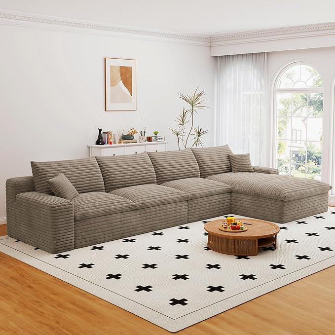 Cloud Sectional Couch136 Inch Modular Sectional Sofa with Deep Seat Modern Corduroy Boneless Couches with L-Shape Chaise for Living Room Bedroom No Assembly Required (Camel Right Facing Chaise)