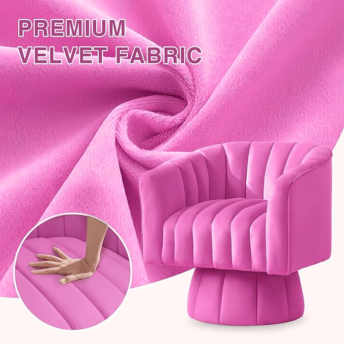 YSICK Swivel Accent Chair 360°Swivel Barrel Chair Modern Ottoman with Velvet Fabric Mid-Century Ottoman with Wide Upholstered Round Armchair for Living Room Lounge BedroomRosepink