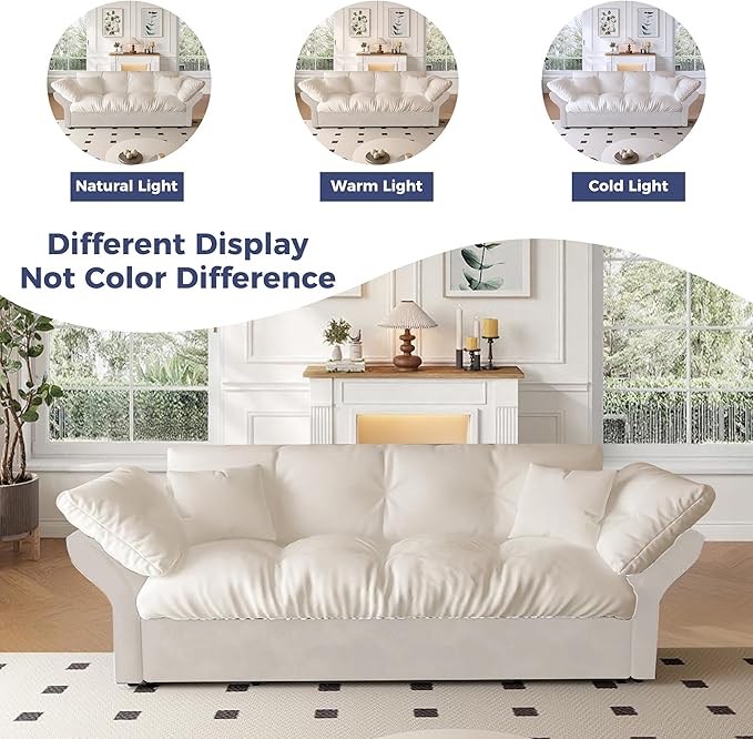 74.8 Queen Size Sleeper Sofa with Pull Out Bed 3-in-1 Convertible Loveseat Sofa with 2 Pillows Portable Pull Out Chaise for Living Room Apartment Small Spaces Beige