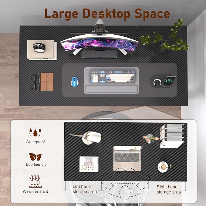 AZN 55 X 24 inch Computer Desk w/Deeper &amp Thicker Carbon Fiber Desktop Office Desk w/Sturdy Metal Frame Modern Simple Desk w/Large Legroom Study Gaming Writing Work Desk for Home Office Bedroo