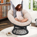 40 Ergonomic Wicker Papasan Chair 360° Swivel Indoor Outdoor Rattan Chair with Soft Thick Cushion Ideal for Living Room Bedroom Reading Room Black Frame with Beige Cushion