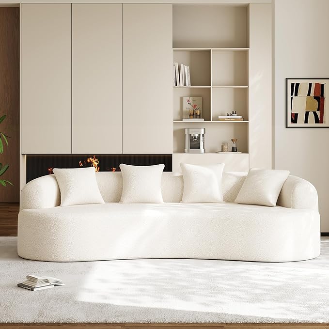 Oversized Sectional Sofa for Living Room Modern Luxury Plush Chenille 4-Seater Extra Deep &amp Wide Seat Curved Cloud Couch with 4 Throw Pillows No Assembly Needed Cream White