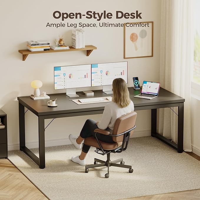 Mericonia 54 Inch Computer Desk with Power Outlets 1.2 Thick Heavy Duty Industrial Office Desk Modern Simple Study Writing Table for Home Office Bedroom Workstation Black