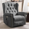 MEETWARM Power Swivel Rocking Glider Recliner Chair Electric Rocker Nursery Reclining Chair with Heat and Vibration Wingback Tufted Upholstered Recliner for Living Room Type-C and USB Ports (Grey)